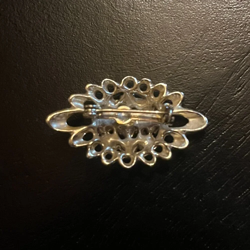 Vintage Gold Tone Green AB Stones Open Work Design